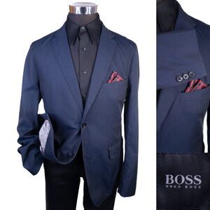 Boss Hugo Cotton Micha1 Blazer Size 42R Blue 2-Button Casual Sports Coat Cotton